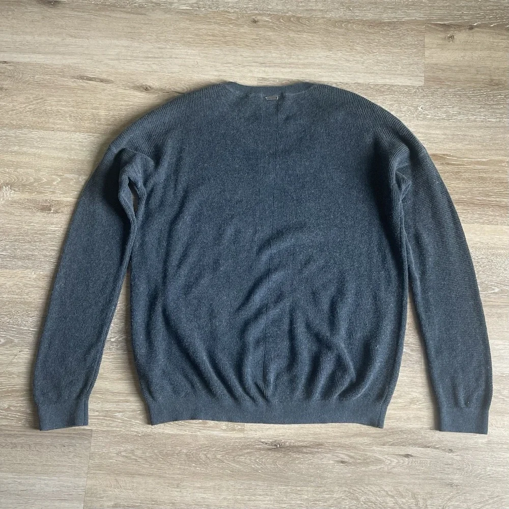 Prana Milani V-Neck Sweater XL Navy Organic Cotton Wool Waffle Knit Lightweight - Picture 7 of 7